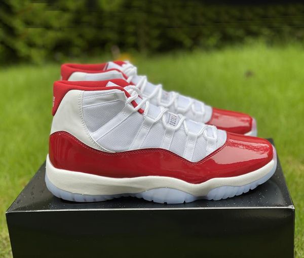 

authentic quality 11 cherry men basketball shoes real carbon fiber 11s white varsity red-black outdoor sports sneakers ct8012-116 with origi