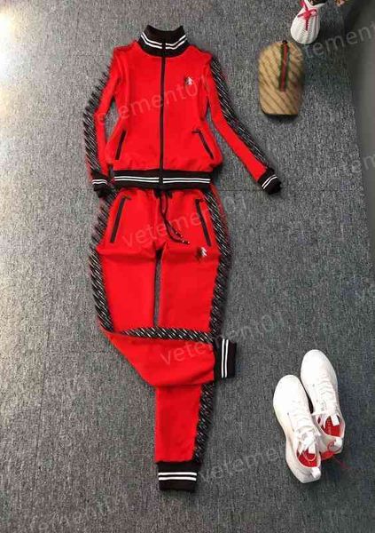 

womens two piece pants fashion brand stand-neck cardigan webbing jacket with logo-print trousers 2 piece sets luxury designer tracksuits 091, White