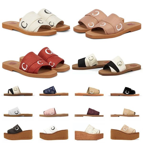

womens designer sandal paris coe woody flat mule slide slippers sail black white olive beige red mesh embroidered embossed linen pink fashio