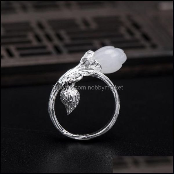 Bandringe Schmuck VLA 925 Sterling Silber Kreatives Design Weiße Jade Magnolia Ring Damen Einstellbare Größe Nationalstil Drop Lieferung 2021 C