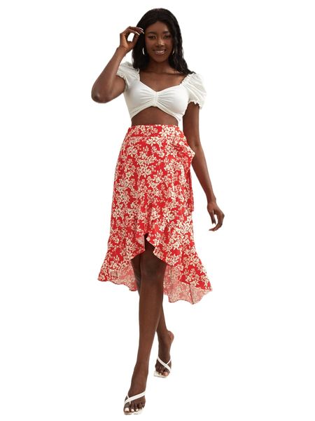 

x yin creative studio floral print wrap knot side skirt 10px#, Black