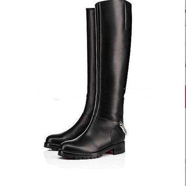 

elegant lug sole over-knee boots luxurious brand women red bottoms boot black leather & chain ladies knee boots285f