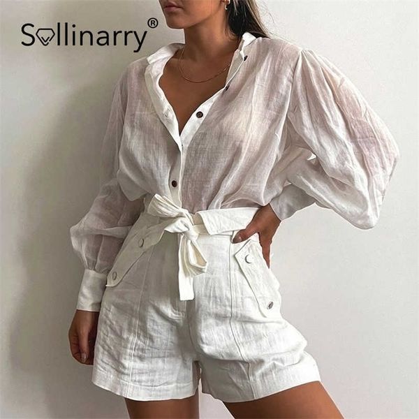 

sollinarry high street solid blouses chic style vintage lantern sleeves button women shirts summer elegant fashion lady 210709, White