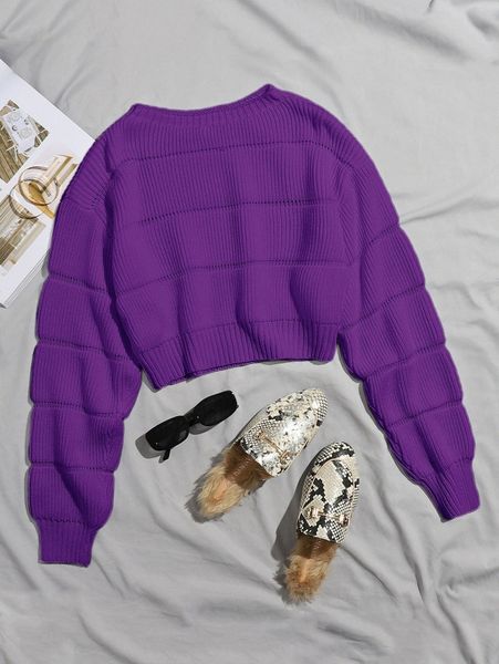 

ribbed knit solid crop sweater t9pi#, White;black