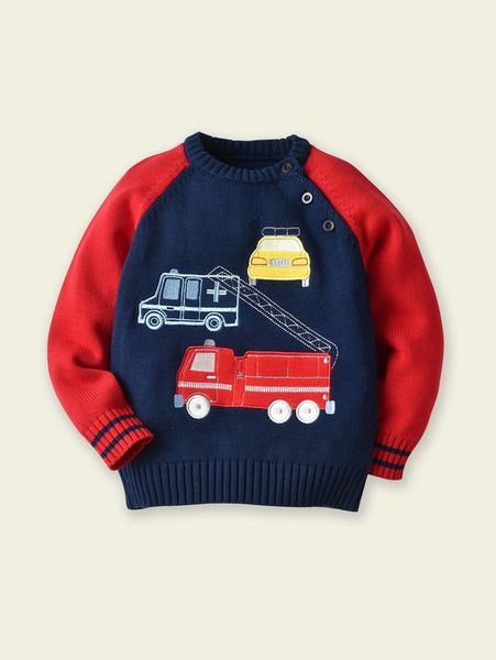 

toddler boys car embroidery raglan sleeve sweater she01, Blue