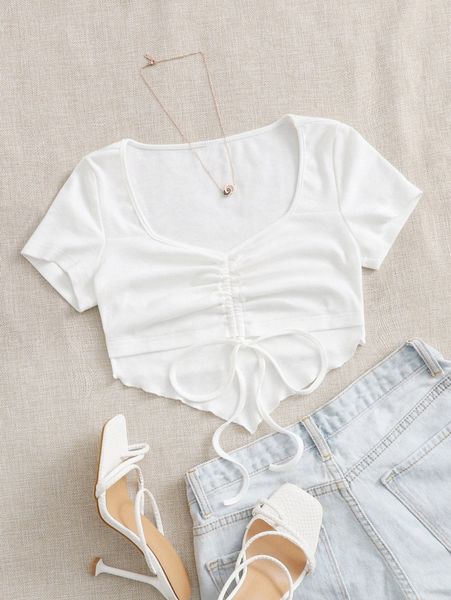

lettuce trim drawstring front hanky hem g3zi#, White