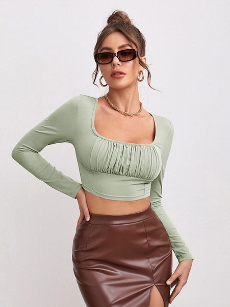 

ruched bust crop w229#, White