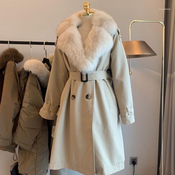 Женский пакет Parkas Fashion Parka для женщин 2022 зимний съемный съемный меховой воротник теплый длинное пальто Женское элегантное пальто