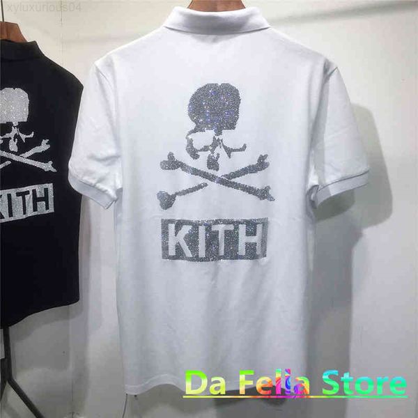 

kith t-shirt japan tee summer men women reflective rhinestone skull mastermind world mmj short sleeve, White;black