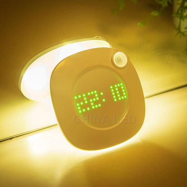 Luci notturne Sensore di movimento PIR Lampada di emergenza Ricaricabile Dimmerabile Orologio USB / Batteria Bagno Corridoio Decorazioni per la casa