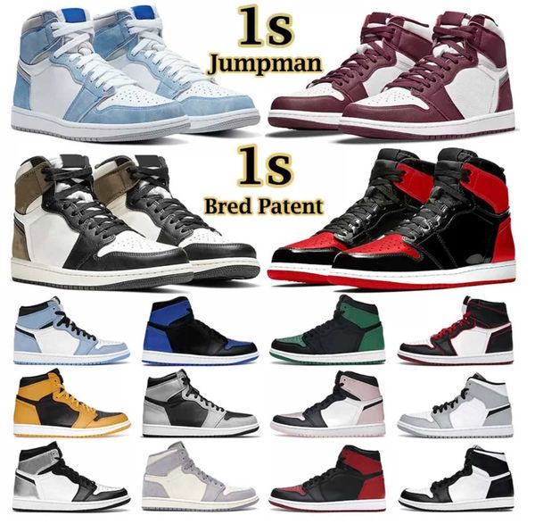 

2022 men women basketball shoes 1s jumpman 1 high mid bordeaux atmosphere bred patent university blue hyper royal pale ivory mens, Black