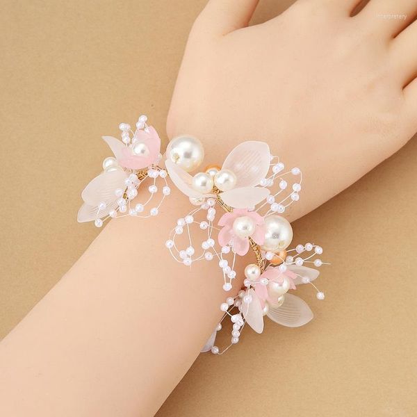 Charm-Armbänder Hochzeit Handgelenk Blume Perle Corsage Zeremonie Abschlussball Brautarmband Hand FS99Charm Inte22