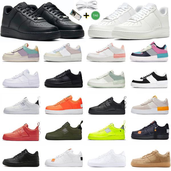 Nike air force 1 force one af1 Erkek Koşu Sneakers Platformu Ayakkabı Üçlü Siyah Beyaz Yardımcı Buğday Fıstık Frost Gölge Foton Toz Perforasyonlar Kadın Spor Sneaker 36-45