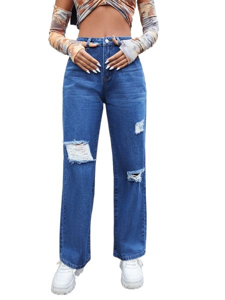

ripped straight leg jeans o7aw#, Blue