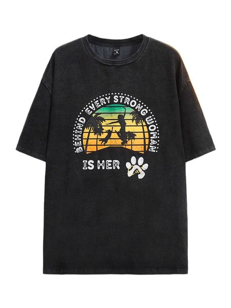 

x miztli men slogan & tropical print tee l05l#, White;black