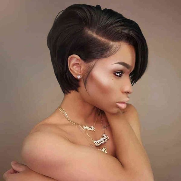 

nxy hair wigs pixie cut short wigs human hair straight lace front hd transparent frontal side part bob wig for black women 220609