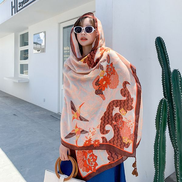 

Ethnic Style Scarf Womens Summer Cotton and Linen Printed Sunscreen Shawl Fashion Thin Beach Travel Photography Beach Scarf