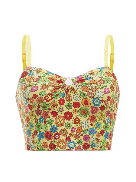 

plus floral print crop cami 45zb#, Black