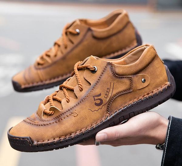 

new men leather casual shoes outdoor comfortable fashion soft classic ankle non-slip flats handmade walking shoes 38-47, Red;white