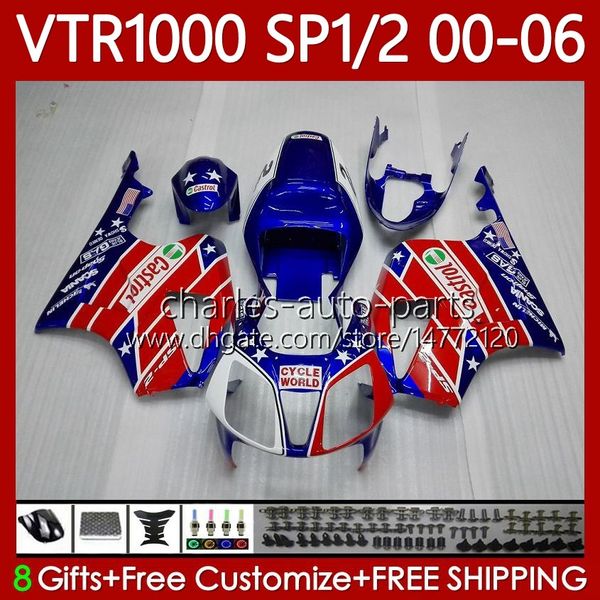 Bodys Kit para Honda VTR1000 RTV1000 RC51 2000-2006 Bodywork 123No.5 SP1 SP2 VTR 1000 00 01 02 03 04 05 06 VTR-1000 2000 2001 2002 2003 2005 2006 Feeding vermelho azul estrelas