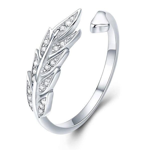 

s925 feather silver band rings wings