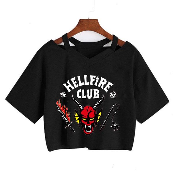 

crop hellfire club stranger things season 4 t shirt women down eleven female t-shirt tee shirts funny clothes, White