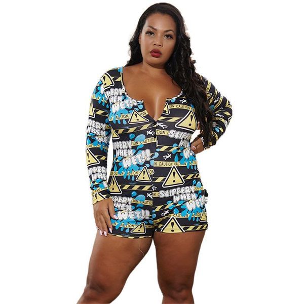 

plus size pants v neck long sleeve pajamas jumpsuits for women fashion letter printing skinny rompers ladies casual sleepwear 4xl, Black