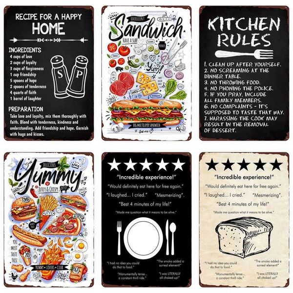 

kitchen rules retro tin sign pasta sand metal plate fresh bread wall decoration for party restaurant vintage billboard