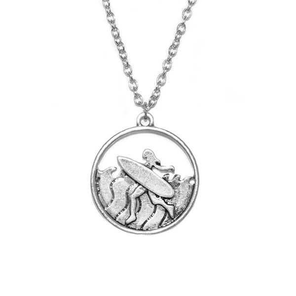 

pendant necklaces 1pcs drop surfer girl surfboard surf necklace jewelery ocean sea for women, Silver