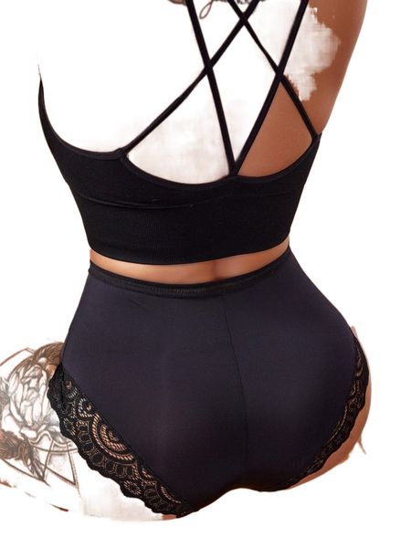 

contrast lace panty p8fv#, Black;red