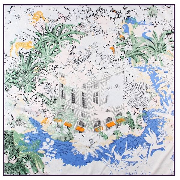 

manual hand rolled twill silk scarf women forest city print square scarves wraps echarpes curled foulards femme bandana hijab 220704, Blue;gray