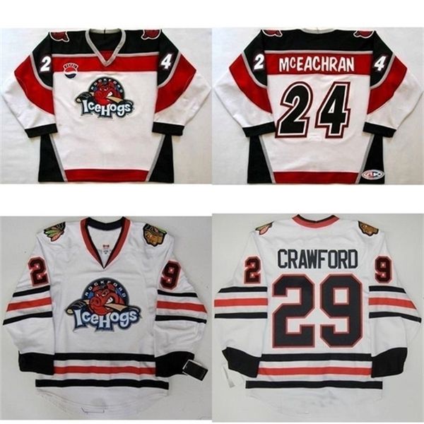 

c26 nik1 2017 mens 24 sean mceachran ahl rockford icehogs womens kids 13 david phillips 100% embroidery custom ice hockey jerseys goalit cut, Black