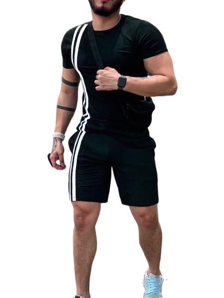 

men striped taped tee with shorts s7cj#, Gray