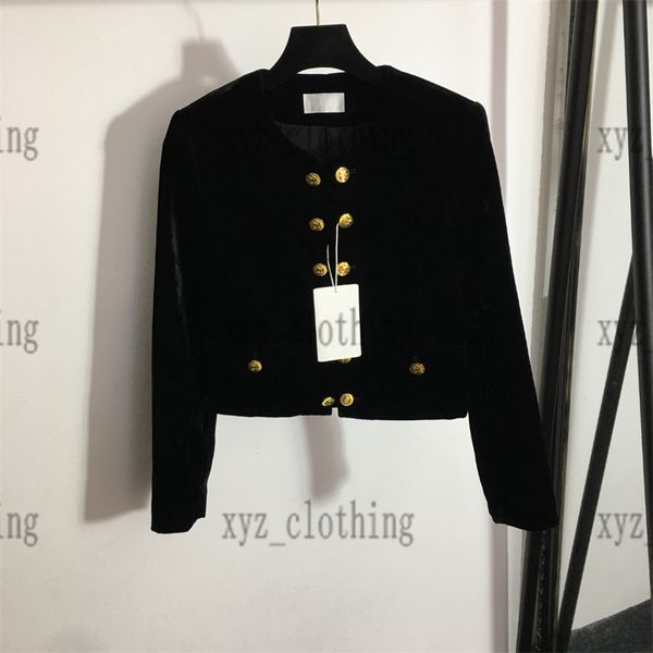 

luxury womens jackets double-breasted velvet long-sleeve coat with gold buttons high-end autumn coat size sml, Black;brown