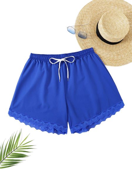 

plus tie waist contrast lace cover up shorts c2fi#, Black