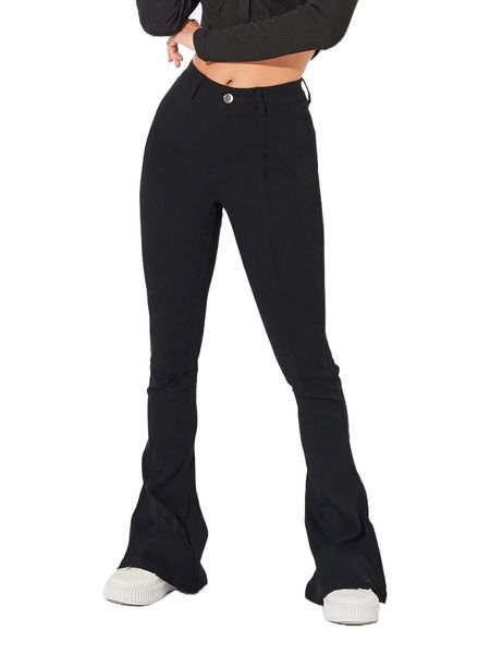 

petite high waist flare leg jeans d73f#, Blue