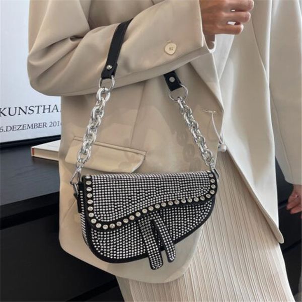 

fashion shiny rhinestones women shoulder crossbody bag designers womens totes classic handbags flip saddle bag