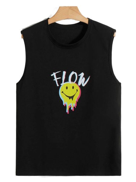 

men letter & expression print tank 55tv#, White;black