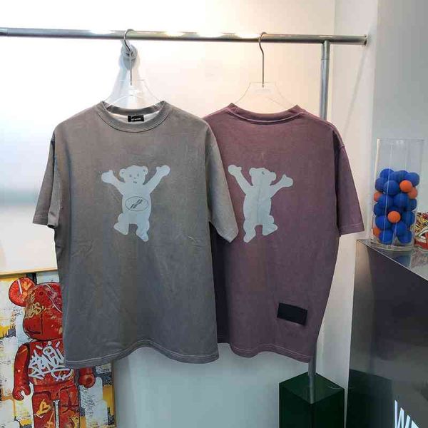 

men's t-shirts spring and summer high version we11 irregular temperature sensitive color changing colorful zipper bear short sleeve, White;black