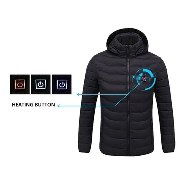

nwe men winter warm usb heating jackets smart thermostat pure color hooded heated clothing waterproof warm jackets 201210, Black
