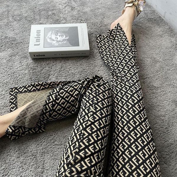 

women's jumpsuits & rompers designer split leg pants women's spring 2022 new loose straight knit casual with high waist and thin b, Black;white