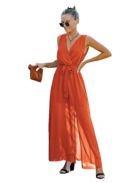 

surplice neck belted dress l856#, Black;gray