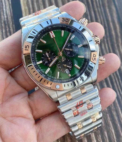 

2022 new brand man's watch luxury quartz satch men chronograph watches stainless steel band 46mm b01, Slivery;brown