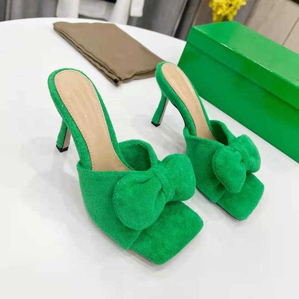 

stiletto heels slippers square toe suede fashion bowties summer women designer slides sandals shoes, Black