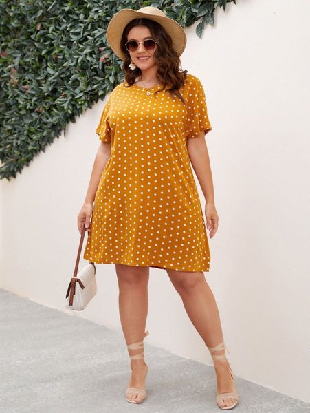 

plus polka dot print batwing sleeve tunic dress c7jq#, Black