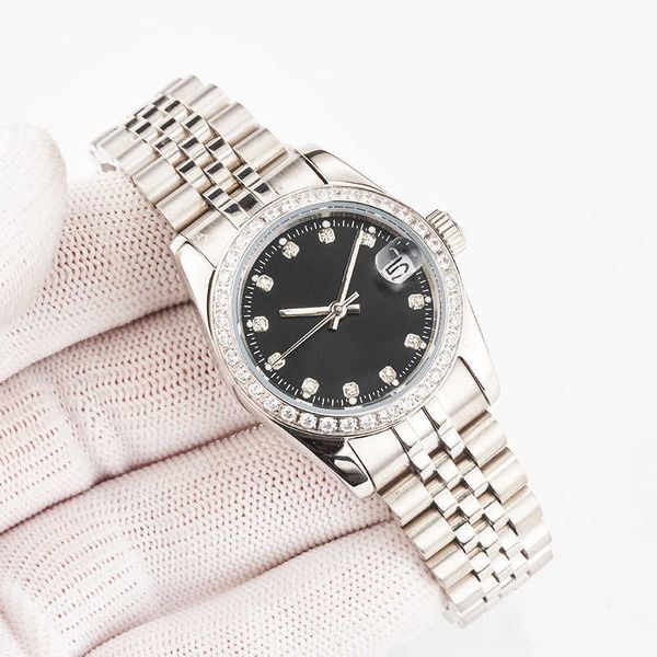 

36mm watches watch- stainless steel set diamond bezel automatic mechanical with diamond dial inspiring women waterproof ultra luminous, Slivery;brown
