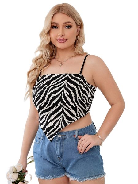 

plus zebra striped bandana hem crop cami 44jv#, Black
