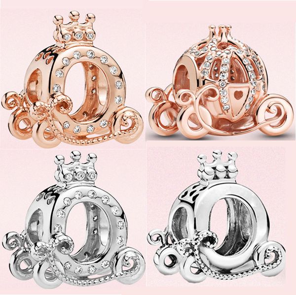 s925 ciondoli in argento sterling perline di lusso in rilievo fai da te ciondolo corona in oro rosa da donna originale bracciale Pandora zucca auto moda donna gioielli regalo