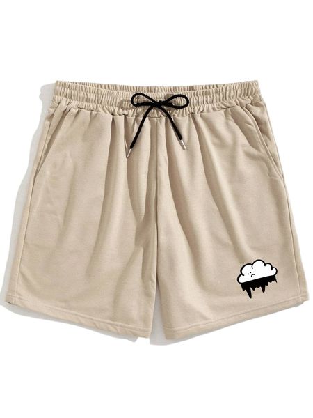 

romwe guys cloud print drawstring shorts n0lw#, White;black