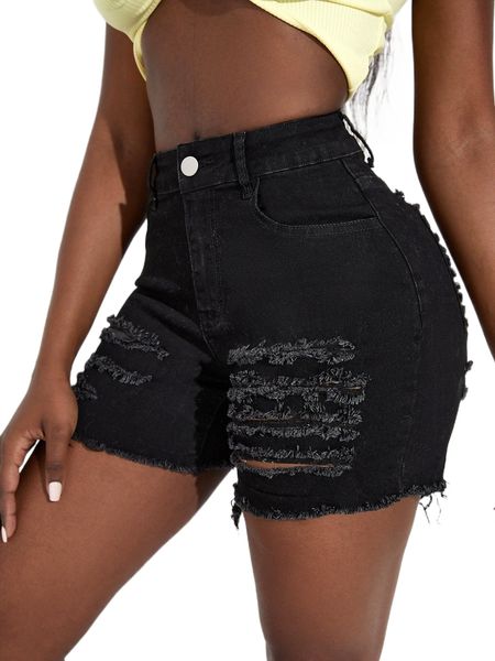 

sxy ripped raw cut denim shorts 00q3#, White;black
